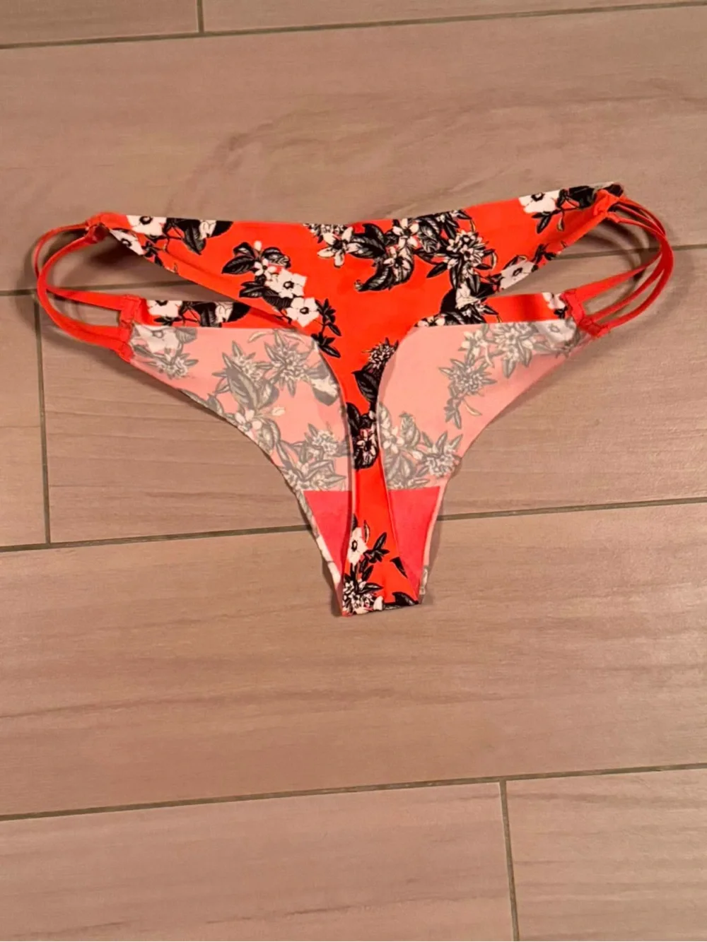 XOXO Orange Floral Strappy Thong Panty LARGE